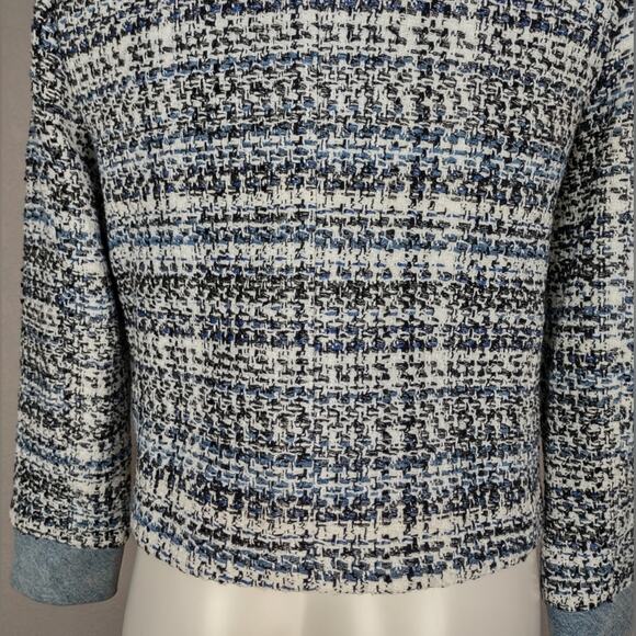 Alice + Olivia Avis Blue Tweed Denim Jean Combo Patch jacket Size Medium - Picture 14 of 16